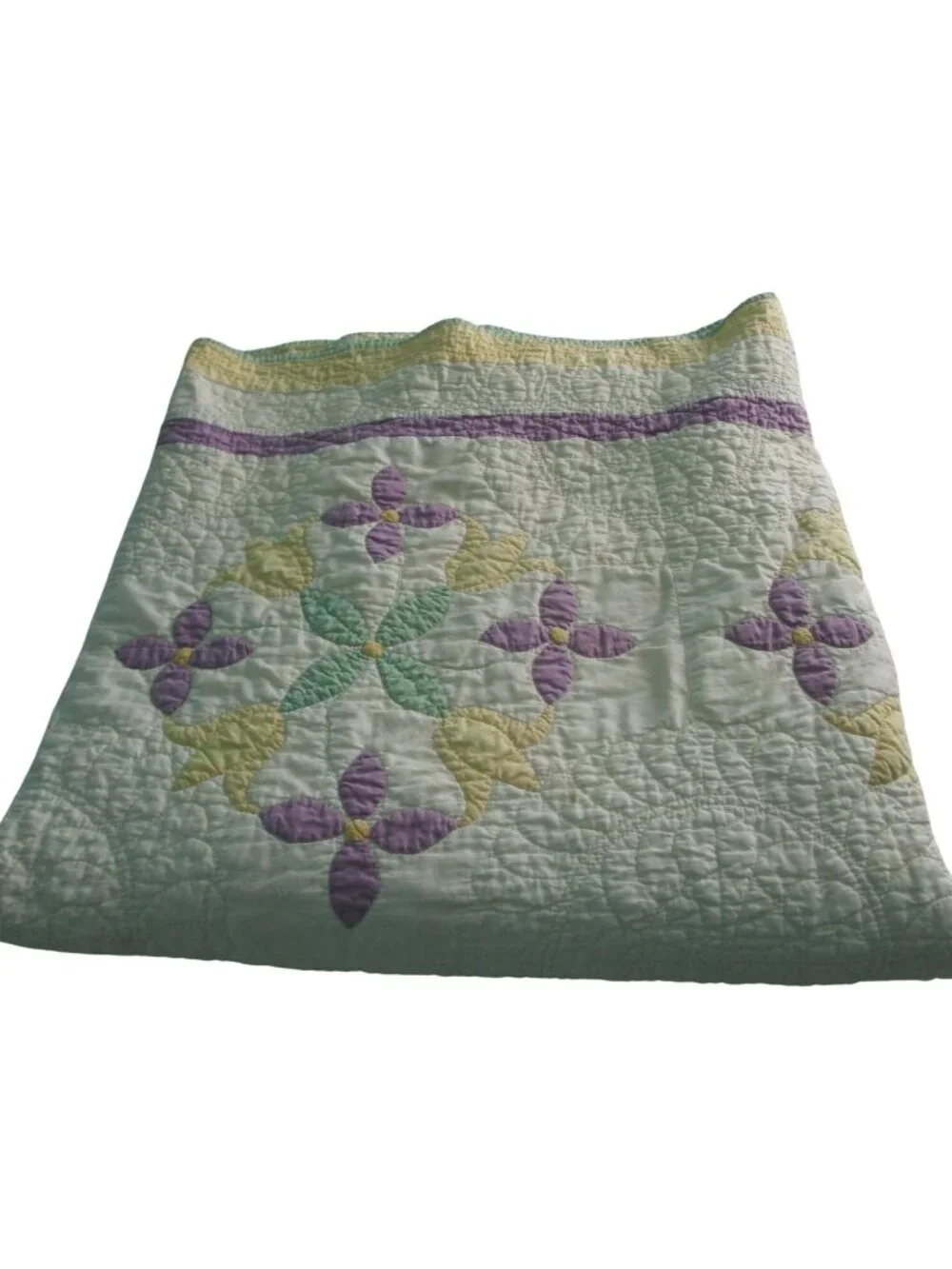 Tulip Wreath Floral Patchwork Quilt Pastel Yellow Purple Green Appliqué Damage